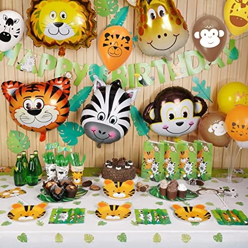 Сафари Сафари Сет За Животни-6 ПАРЧИЊА Џиновски Балони од 24 инчи, 20 ПАРЧИЊА Балони Од Латекс Џунгла и Среќен Роденденски Банер