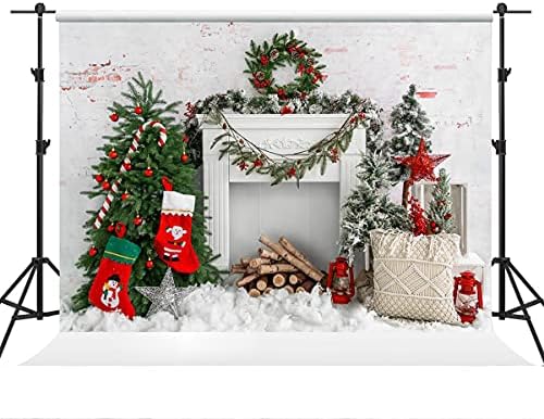 Кејт 10 × 6,5ft Божиќна позадина елка и подароци Фото позадина Божиќни чорапи бели тули wallидни камиони позадини фото студио