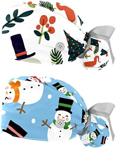 Божиќен Зимски Пејзаж Снешко Елен Месечина Работна Капа Со Копчиња Долга Коса Еластична Лента Вратоврска Капа За Жени