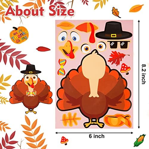 Занаетчиски занаети за деца, 24 парчиња Денот на благодарноста Make-A-Turkey налепници за деца Денот на благодарноста забава