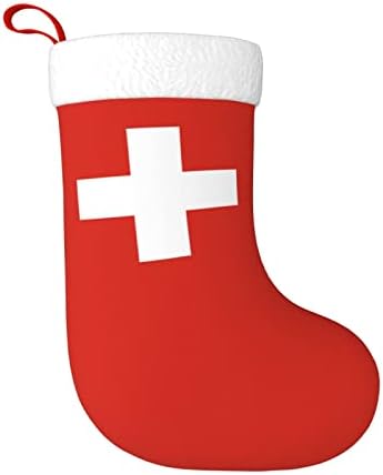Cutedwarf Swiss Flag Flag Crisping Xmas Decoration Classic 18 инчи камин виси чорап