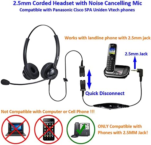 Телефонски слушалки со MKJ со микрофон за откажување на бучава жичана слушалки од 2,5 мм, за канцелариски телефон Panasonic