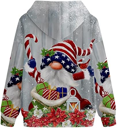 Божиќни хумани дуксери за жени, долги ракави со качулка, за печатено трендовски обичен зимски палто