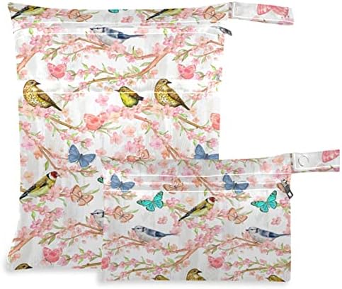 Zzxxb пролетна птица пеперутка водоотпорна влажна торба за еднократна употреба крпа, влажна сува торба со патент џеб за патнички