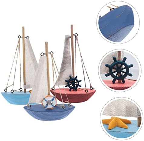 Kisangel 3PCS Декорација едриличарски украс занаетчиски занаетчиски медитерански модели на домашен стил Ц плажа чамци куќа модел