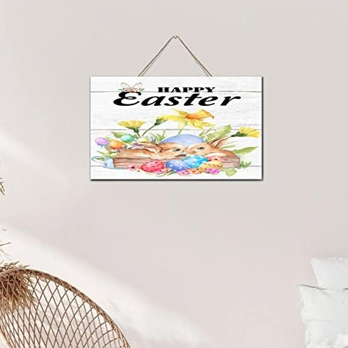 Autravelco Среќен велигденски зајаче зајак фарма куќа wallид декор дрвена плакета знак 6x10 инчи лов на јајца пролет цветни