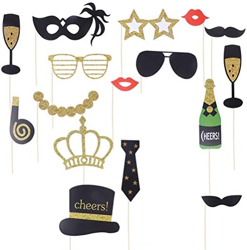 25 парчиња во 1 сет новогодишна забава со фотографии Поставете креативни сјајни очила мустаќи Круна декорација Фото штанд реквизити