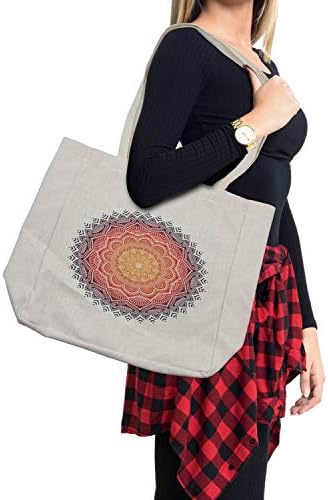 Торба за купување торба за мандала Амбесон, геометриски национален мотив со градиентски тон ефекти од ливчиња за срце, медалјон,