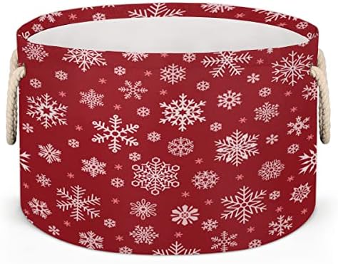 Зимска снегулка Божиќ црвени големи тркалезни корпи за корпи за перење алишта со рачки ќебе корпа за складирање за полици за