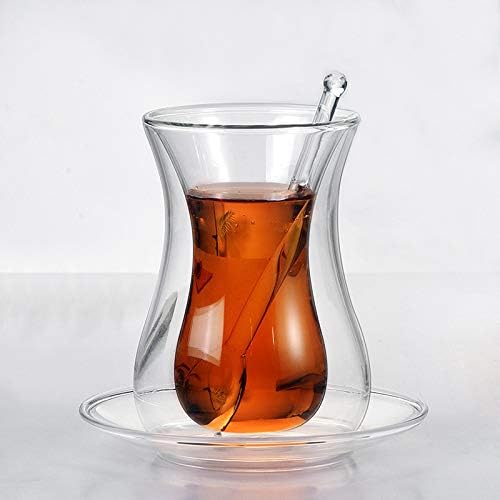 Грејс зора со чинија и стаклена лажица чаша за кафе комплет изолирано двослојно стакло проѕирна чаша за чај за домаќинство чаша