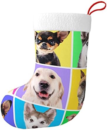 Божиќни чорапи на Аугенстер Симпатични кучиња Шарени двострани камин што висат чорапи