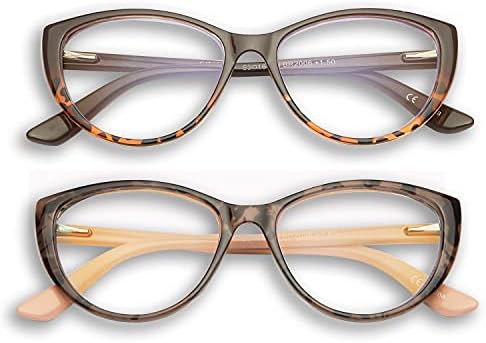 Очила за читање на очи за очи за жени, Gingereye 2-пакет модни дами читач на сина светлина +1,0, анти-сјај очила w/пролетна