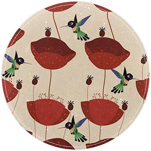 Heoeh Red Poppy Hummingbird Model, Non Slip Doormat 15,7 Тркалезни теписи за килими за деца за деца спална соба салата за игра