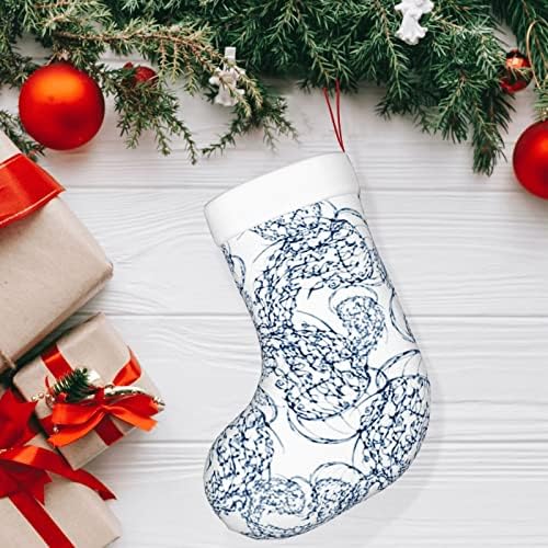 Аугенски Божиќни чорапи сатенски финиш сина уметност двострана камин што виси чорапи