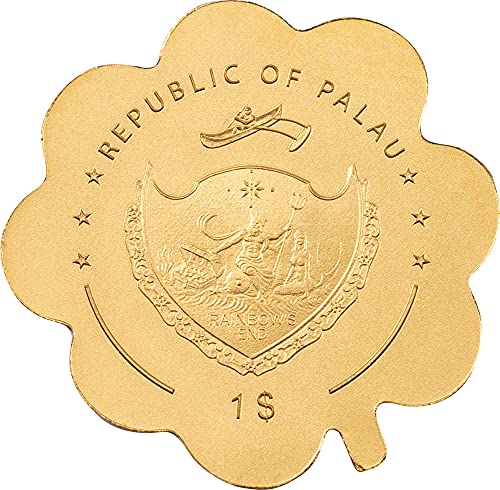 2023 де Мала златна моќна моќност златна детелина форма четири лисја златна монета 1 $ Палау Антички финиш