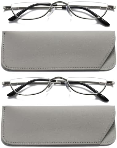 VISENG 2 пара половина рамка за читање очила за жени Тенок половина месечина леќи читатели метални полу -безобразни очила +2,5