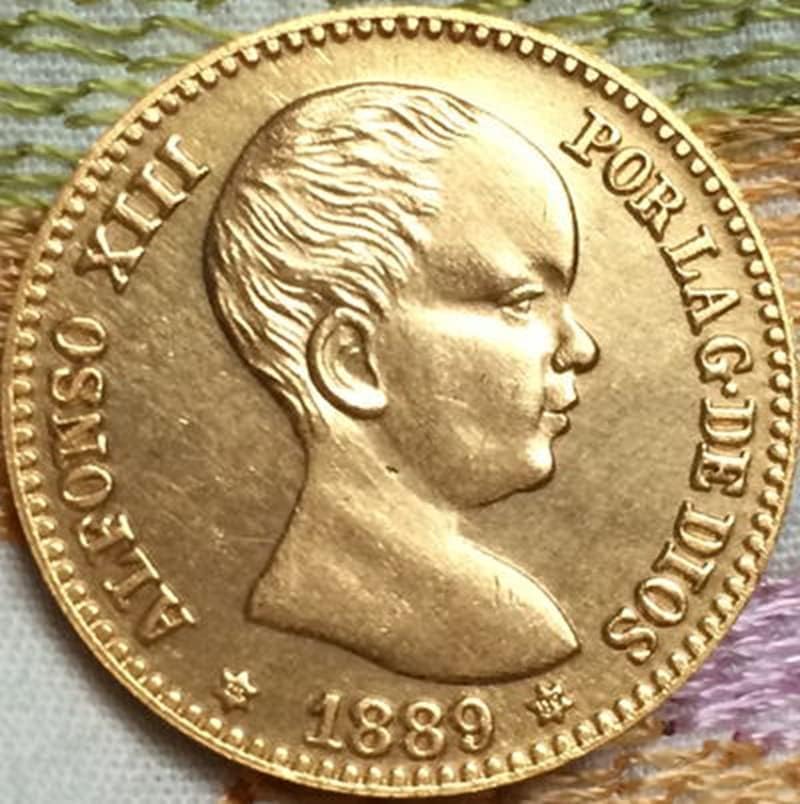1889 Шпански Монети Бакар Позлатени Антички Монети Монети Занаети Колекција Може Да Удар