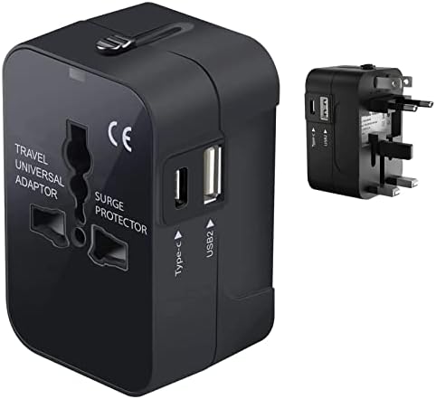 Travel USB Plus Меѓународен адаптер за електрична енергија компатибилен со Honor 7C за светска моќ за 3 уреди USB TypeC, USB-A