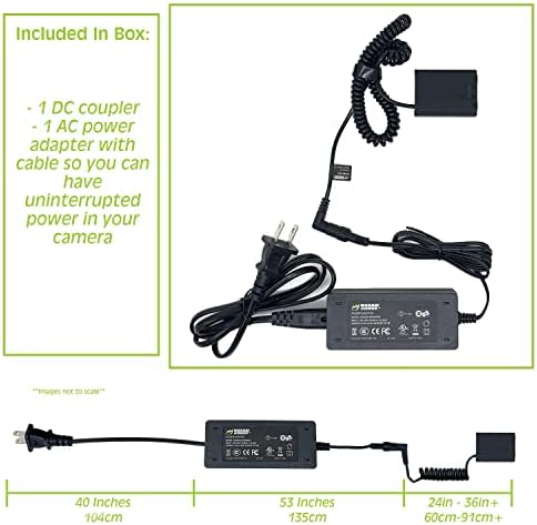 Wasabi Power DCC-FZ100 Dummy Battery DC Coupler & AC адаптер за Sony NP-FZ1000 и Sony Alpha A1, A7 III IV, A7C, A7R III IV,