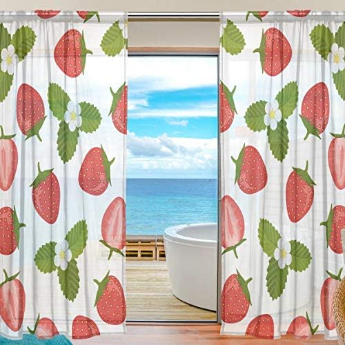 Цветни бобинки и јагода полу чиста завеса прозорецот Voile Drapes панели Третман-55x84in за дневна соба спална соба детска соба,