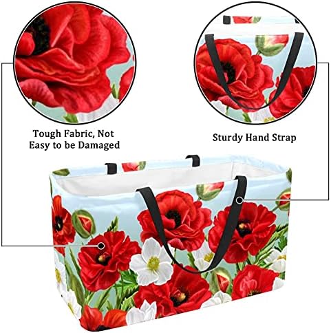 Lorvies повторно употребени намирници торби за намирници цветни гранични црвени афиони цвеќиња образец преклопување на големи