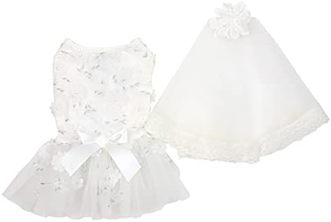 Pawpatu бел невестински фустан за свадбени костуми за кучиња со бел превез пин