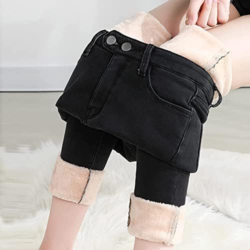 Зимски тексас на Foviguo Зимски тексас Шерпа фармерки Еластично густо руно поставени панталони со панталони со високи половини