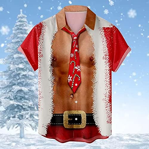 Копчиња за божиќни масти на Вокачи, надолу кошули, кратки ракави Божиќни костуми Дедо Мраз печатено лабава вклопена лежерна куглана кошула