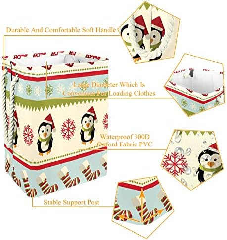 Unicey Божиќно пингвински образец за перење алишта за склоплива корпа за корпа за складирање на бебиња за бебиња