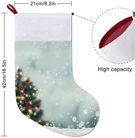 Нејасна новогодишна елка снег Божиќни чорапи порибување на Божиќни дрвја Дедо Мраз виси украси за празничен камин 16,5 “