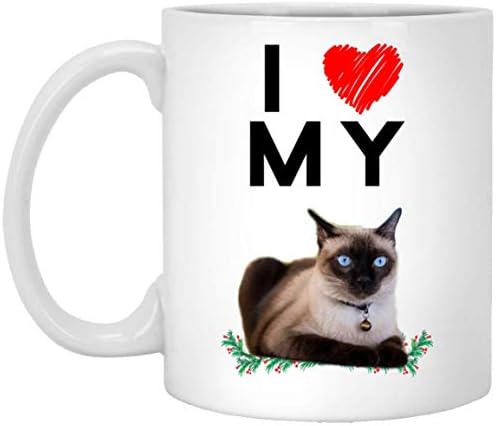 Смешно Велејќи Ја Сакам Мојата Сијамска Мачка Желка Божиќ 2023 Подароци Шолја За Кафе Бела 11 Мл