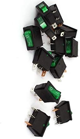 Aexit 12 компјутери прекинувачи KCD-104 On-Off Green Light Rocker Switch Switch Switch 250V/15A 125V/20A