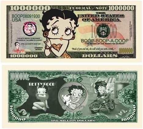 Американски уметнички класици Бети Буп милион долари Бил ограничена издание на колекционерска сметка во држач за валута - Подарок за најдобар додаток