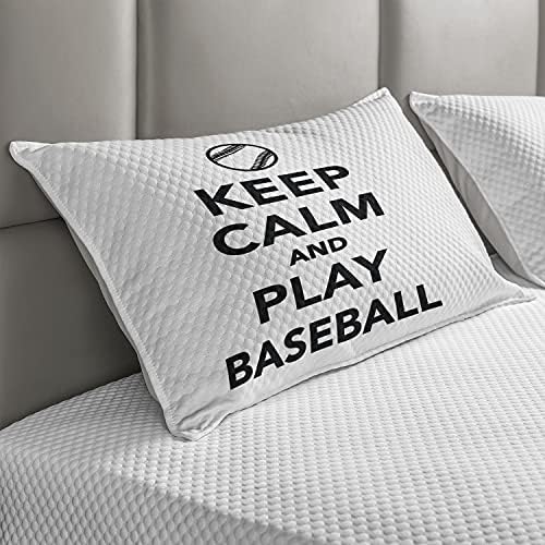 Ambesonne Продолжете со мирна ватирана перница, играјте ја безбол фраза Спортска тема со топката монохроматски пиктограм, стандардната обвивка за перница со големина ?
