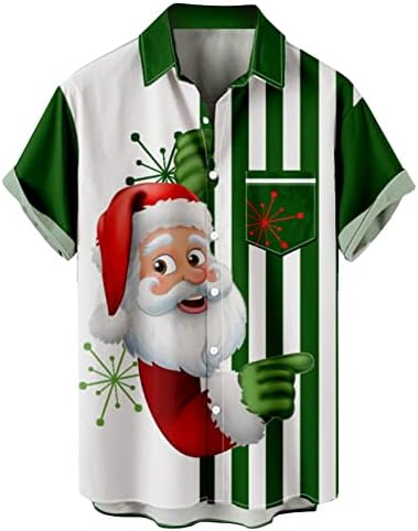 XXBR Божиќно копче за мажи надолу со кошули, кратки ракави Божиќни носии Дедо Мраз печатено лабаво вклопување во куглана кошула