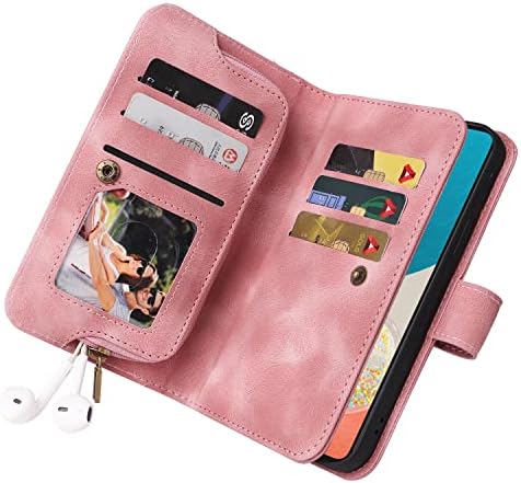Заштитна футрола паричник кутија компатибилен со Samsung Galaxy A73 5G, PU кожа Тенок телефонски флип случај, магнетски спојник Заштитен случај на држач за картички+Клип за џ