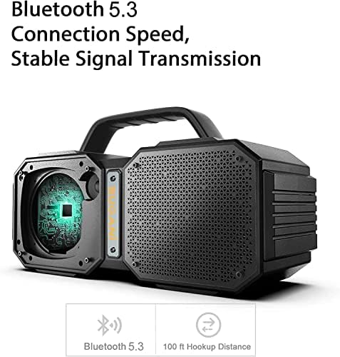 Bugani Bluetooth звучник, Shockw преносен Bluetooth звучник, Bluetooth 5.3, водоотпорни, безжични звучници, 60W Super Power, звучник на отворено, црно