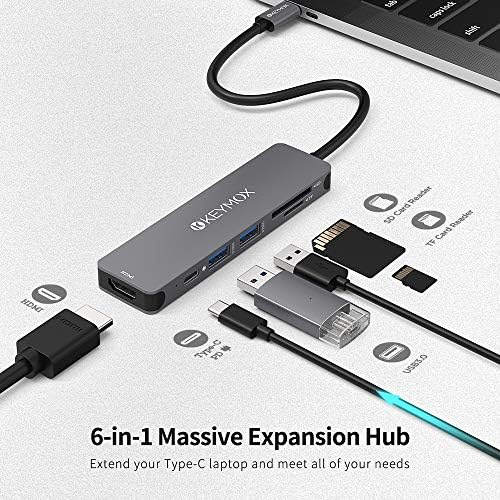 USB C Hub Multiport Адаптер-KEYMOX 6 во 1 USB C Dongle со 2 USB-A, 100w Pd Полнење, 4K HDMI, Sd/TF Читач На Картички Компатибилен Со Macbook Pro/Air, iPad Pro И USB-C Уреди