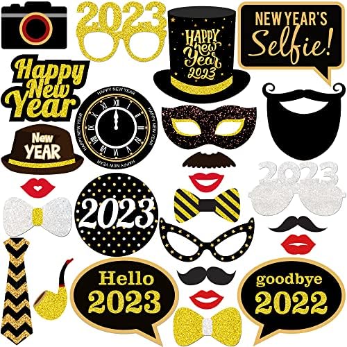 Новогодишни фото -штанд со реквизити со транспаренти - пакет од 27 | Нова година Банер за Нова Година Партиски материјали 2023