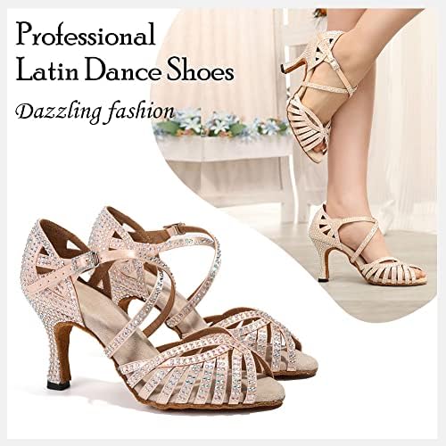 Hipposeus lationsенски латински танцувачки чевли Сјајна Rhinestones Ballroom Salsa Salsa Dance Permactace Shoes, Model L380