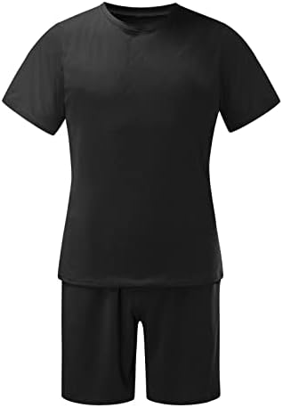 Mens Mens Suits 2 парчиња сет шорцеви, преголеми маички со кратки ракави и шорцеви лесни облеки на Хавајски одмор