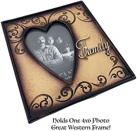 Urbalabs Western Fancy Family Heart Love and Saught Floral Decor Cross Pictures Frame 4 x 6 Рустикална земја подароци Фарма Хаус Рамки за слики стојат 4x6 Елаборирана рамка за слика