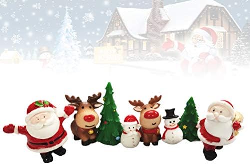 АБАОДАМ 8 ПЦС Божиќни микро-пејзажи украси мини смола десктоп украси класични Божиќни смола занаети цртан филм Сантас снежен