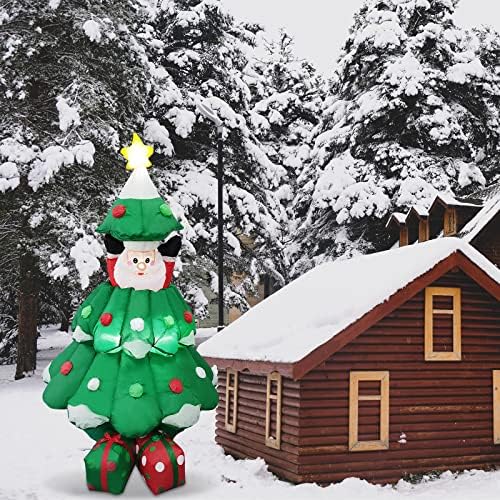 Imeish 6ft Божиќни надувувања за кревање Дедо Мраз во форма на Божиќно дрво во облик на предводени реквизити на Дедо Мраз со