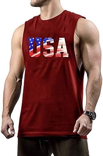 Машка Лежерна Маица За Мажи Американско Знаме Бодибилдинг Исечете Ги Врвовите На Резервоарот За Вежбање