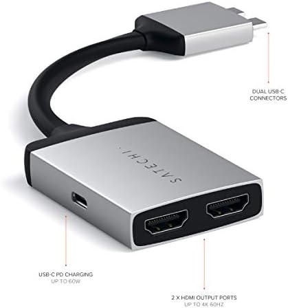 Сатечи Алуминиум Тип-Ц Двоен HDMI Адаптер 4K 60Hz СО USB-C Pd Полнење - За M2/ M1 MacBook Pro/Air